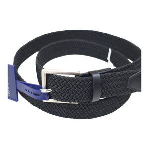 Tommy Hilfiger Black Woven Stretch Belt Xl 42-44 Synthetic Leather Trim 52" Long
